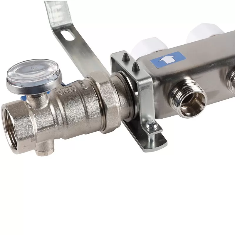 Коллектор Rommer 1"x3/4" на 7 контуров с расходомерами в сборе (нерж. сталь) (RMS-1210-000007)