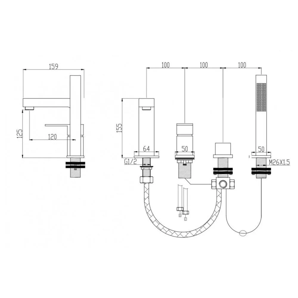 Смеситель на борт ванны Groсenberg GB6008-1NK, никель