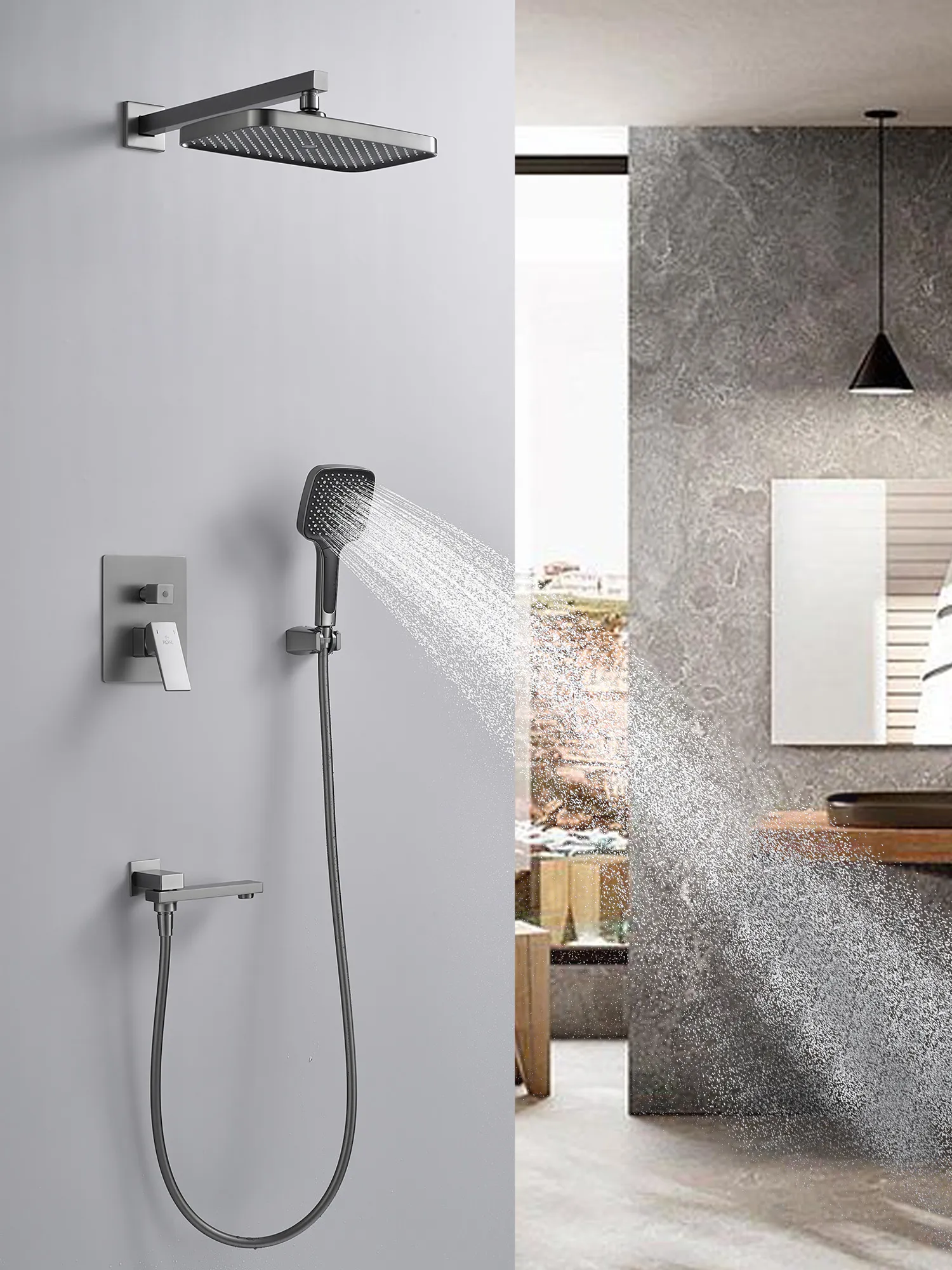 Душевая система встраиваемая Rose R2835T, оружейная сталь