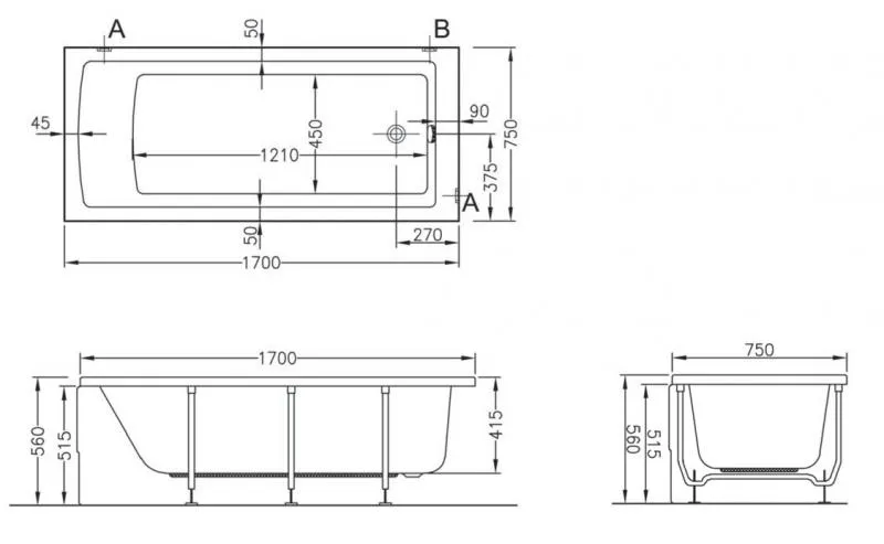 Акриловая ванна Vitra Neon (52280001000) (170x75)