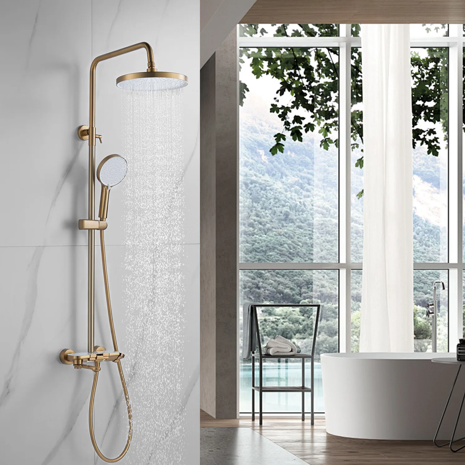 Душевая система Shevanik S4726G, золотой сатин