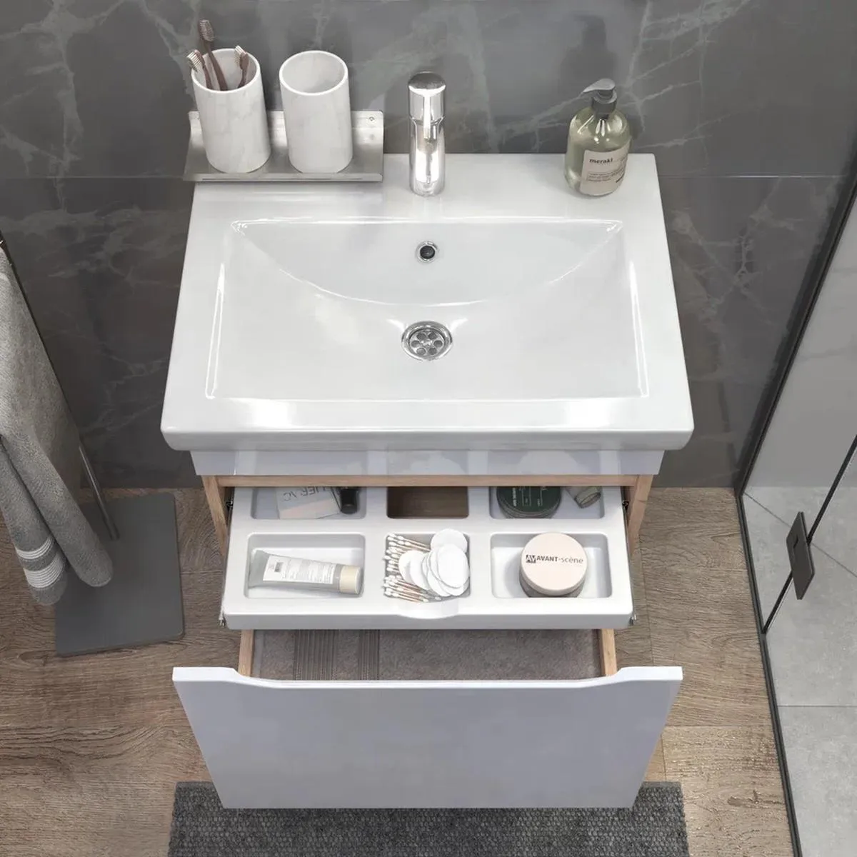 Тумба с раковиной подвесная VIGO Grani 057 дуб золотой, 60 см