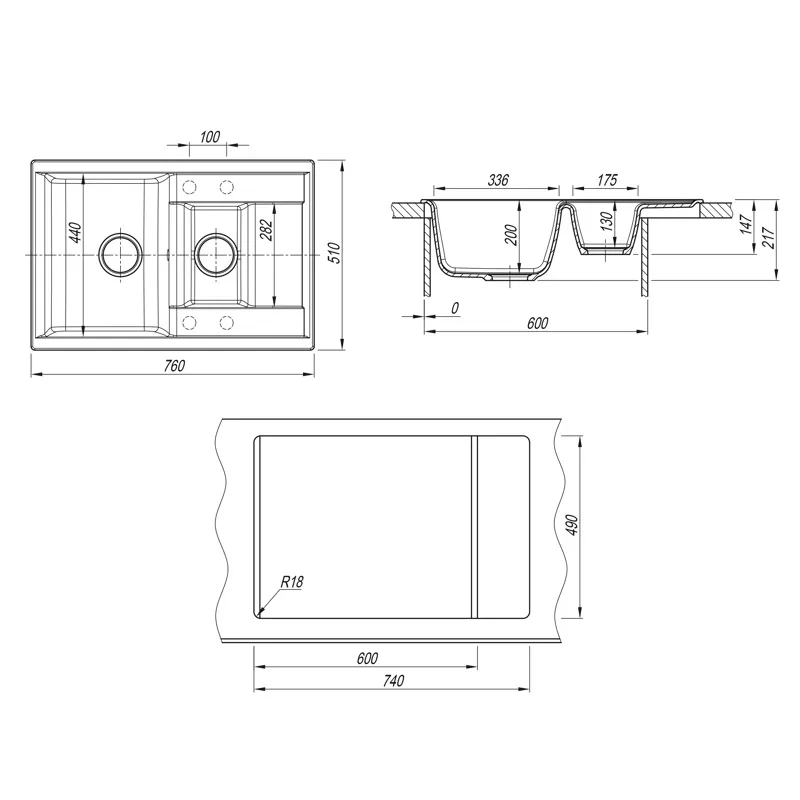 Кухонная мойка Dr. Gans АСТРА 25.065.D0760.409, базальт
