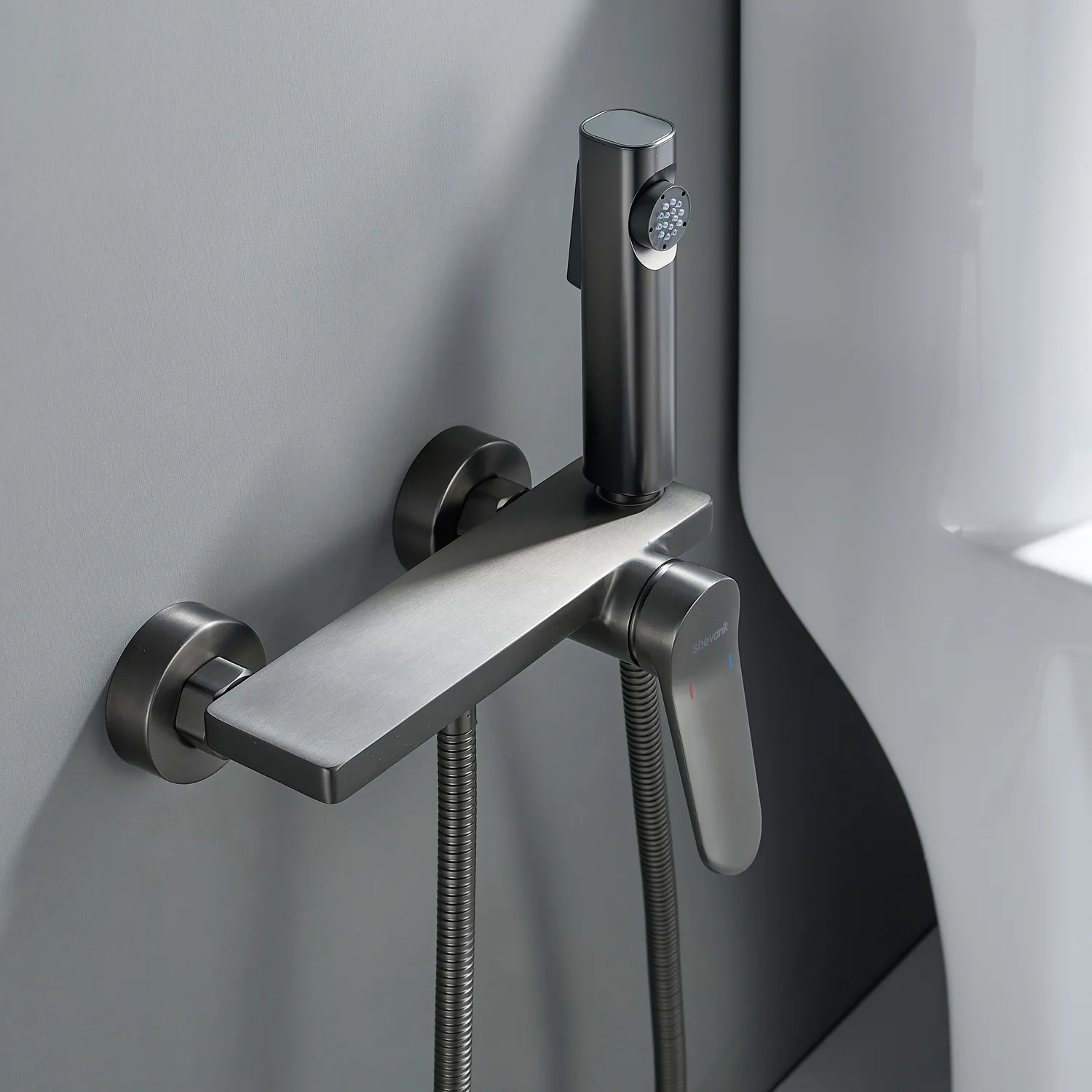 Гигиенический душ со смесителем Shevanik S4305T-1, оружейная сталь
