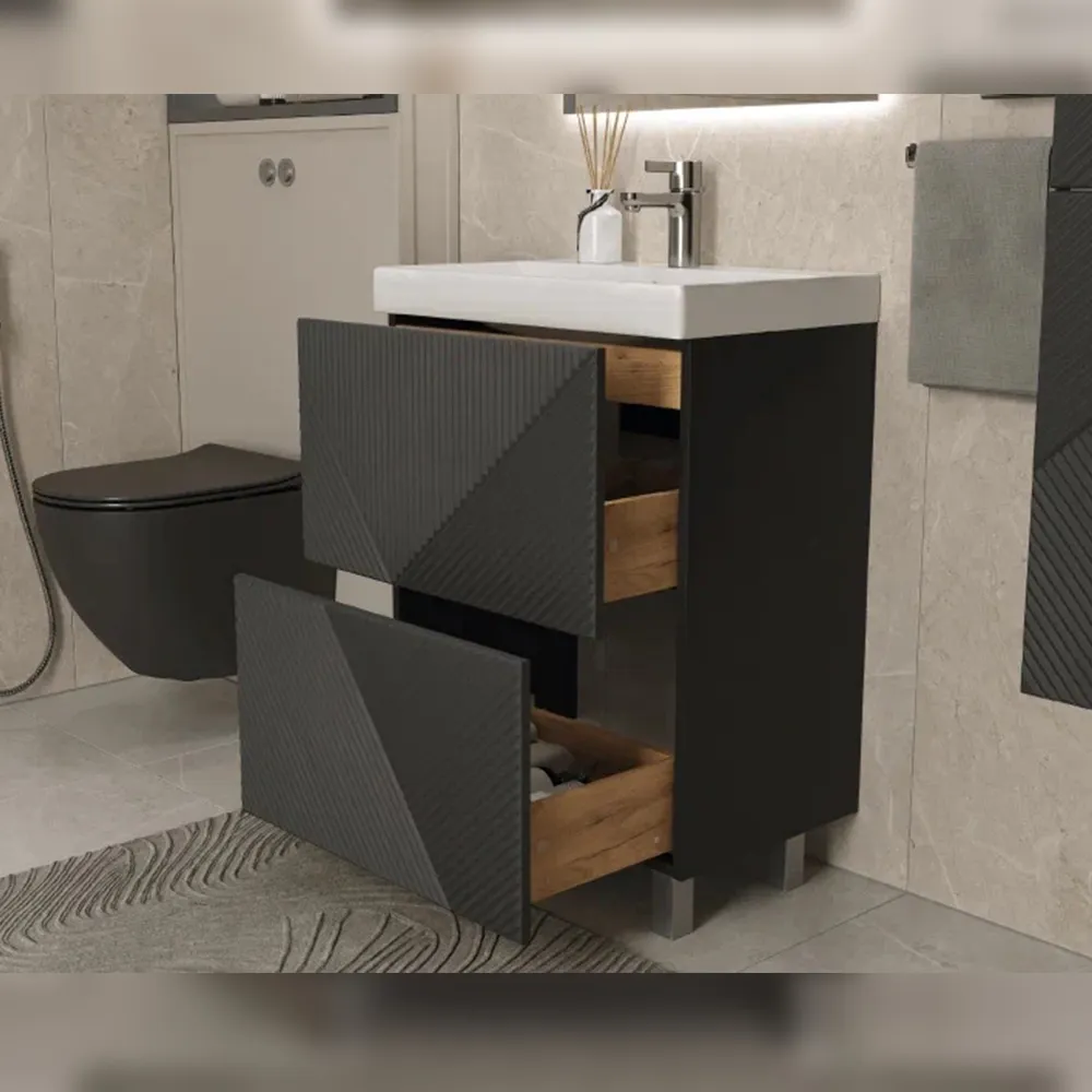 Тумба с раковиной напольная Velvex Edge tn.EDG.9696.60.2Y графит, 60 см