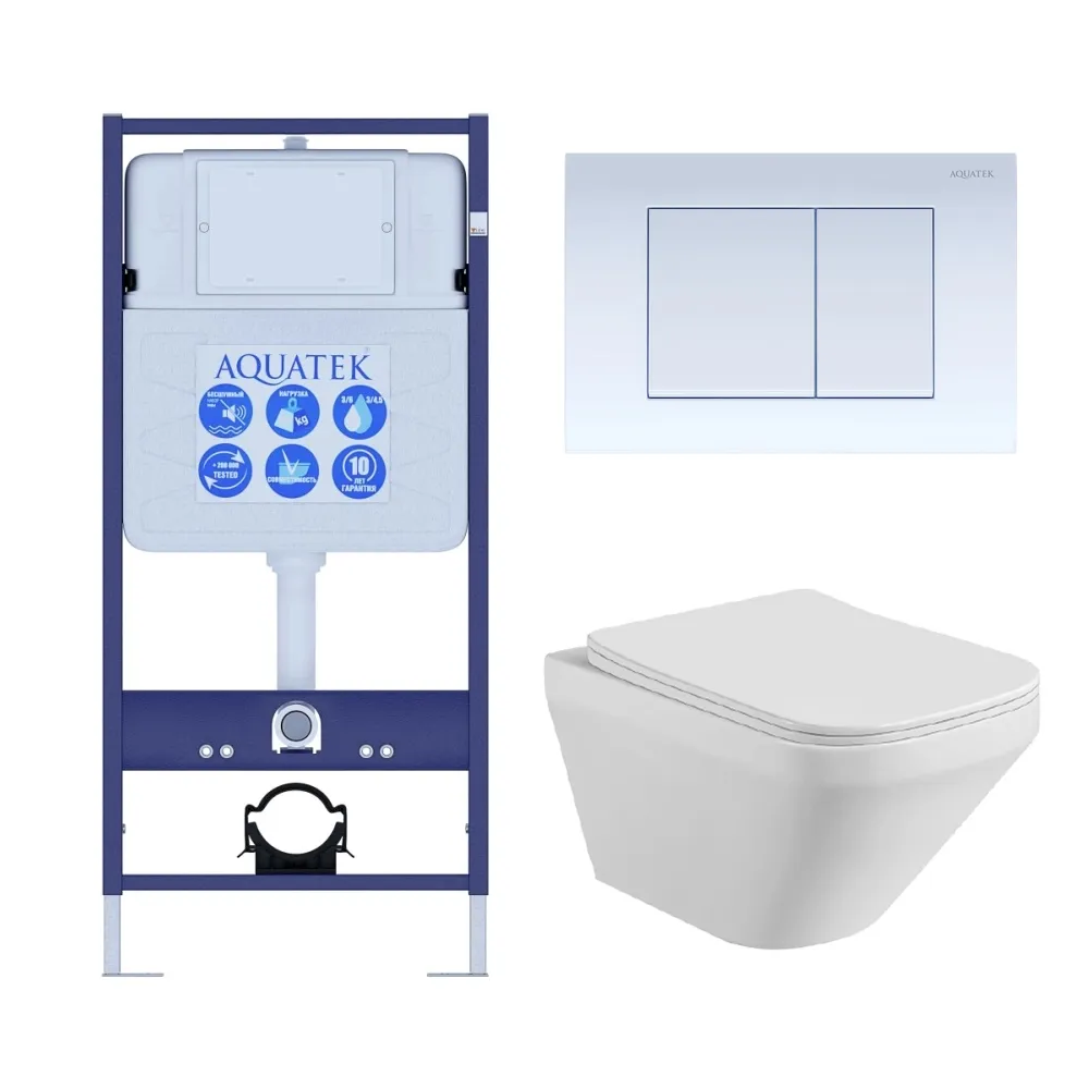 Set AQUATEK ЛИРА (рама AQUATEK Standard INS-0000012 с звукоиз.прокладкой+крепеж KKI-0000002+кнопкаKDI-0000009+унитаз ЛИРА AQ1155-00 с крышкой-сиденьем
