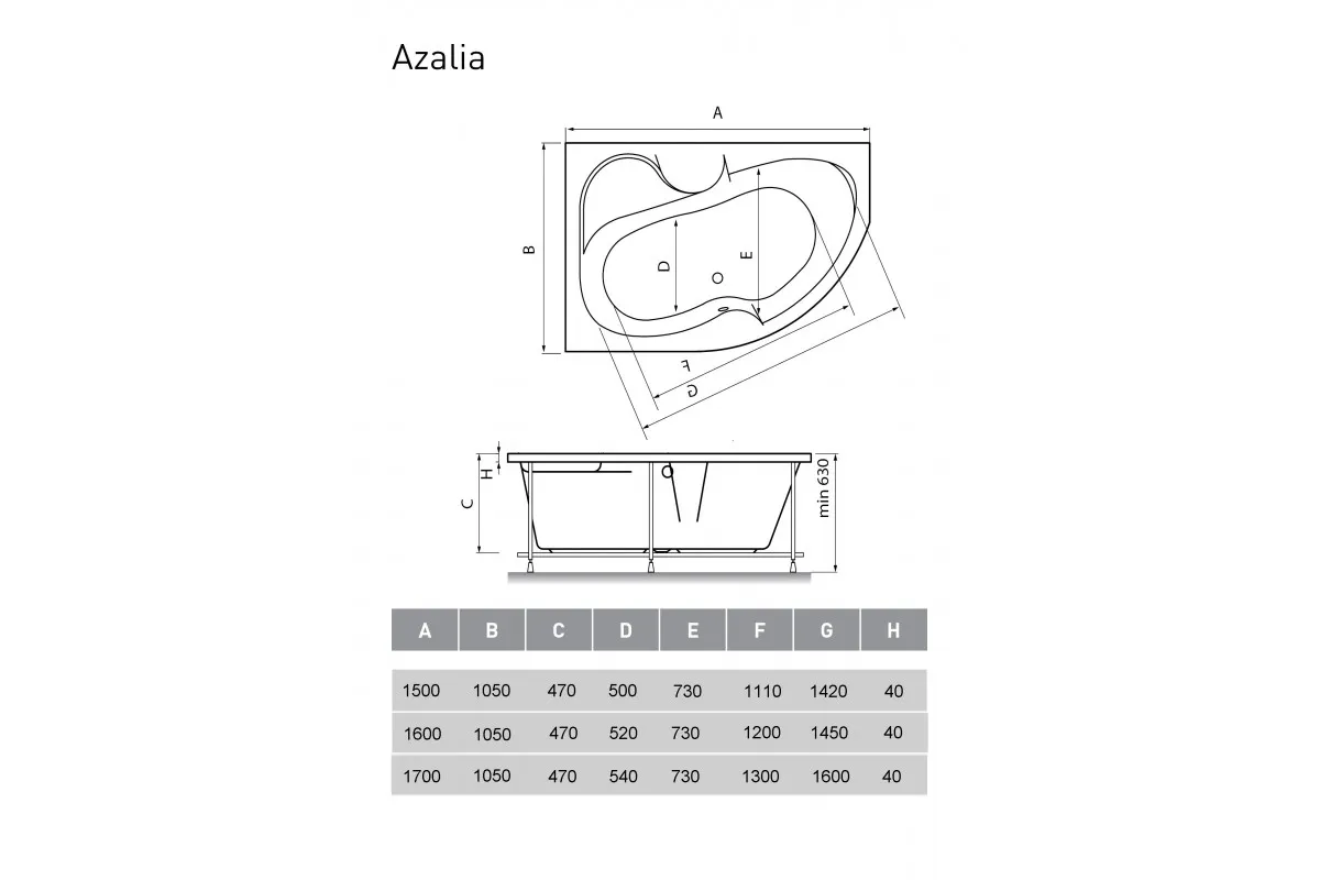 Ванна акриловая левосторонняя Vayer Azalia Гл000006724, 150x105