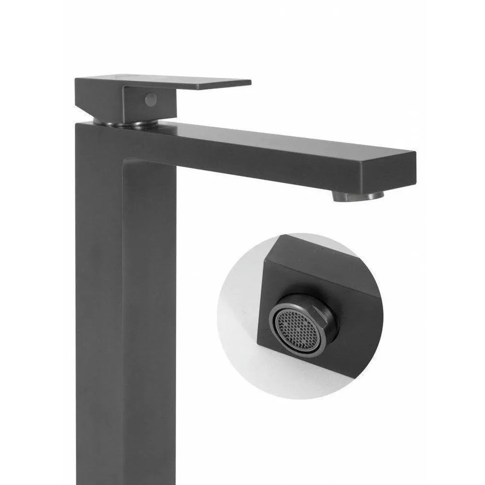 Смеситель для раковины высокий Hansberge H2070BG, графит