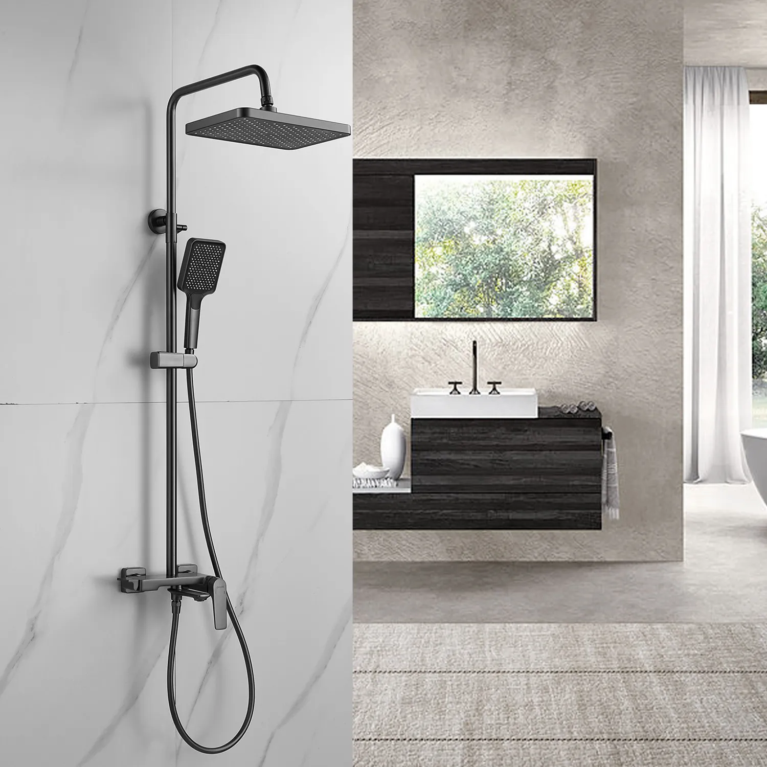 Душевая система Shevanik S4226T, оружейная сталь