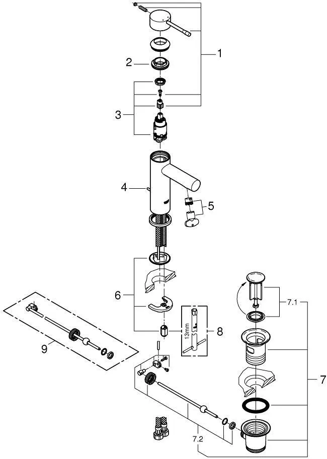 Смеситель для раковины GROHE Essence New стандартный, хром (арт. 32898001)