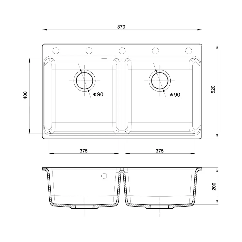 Кухонная мойка Rivelato AXEL X-90-2D, топаз