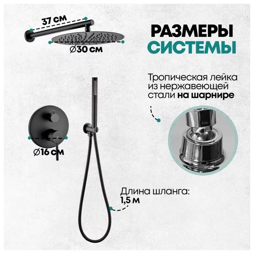 Душевая система встраиваемая (без излива) Grocenberg GB5099BL-3, черный