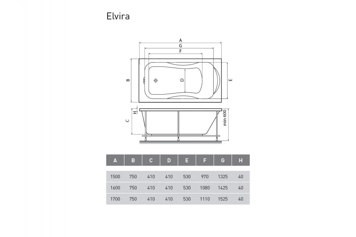 Ванна акриловая Relisan ELVIRA Гл000000978, 150x75