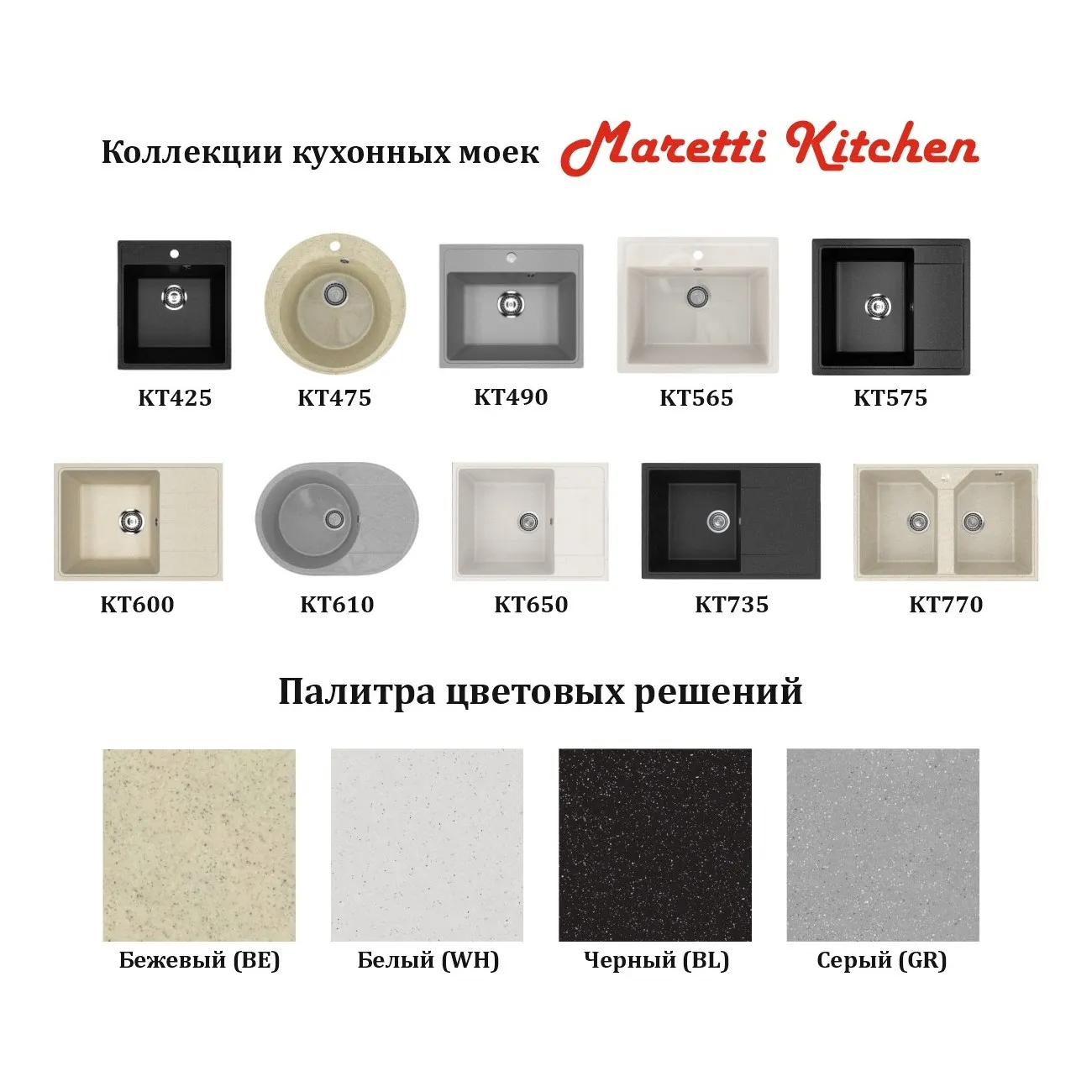 Кухонная мойка Maretti Kitchen KT425-WH, белый