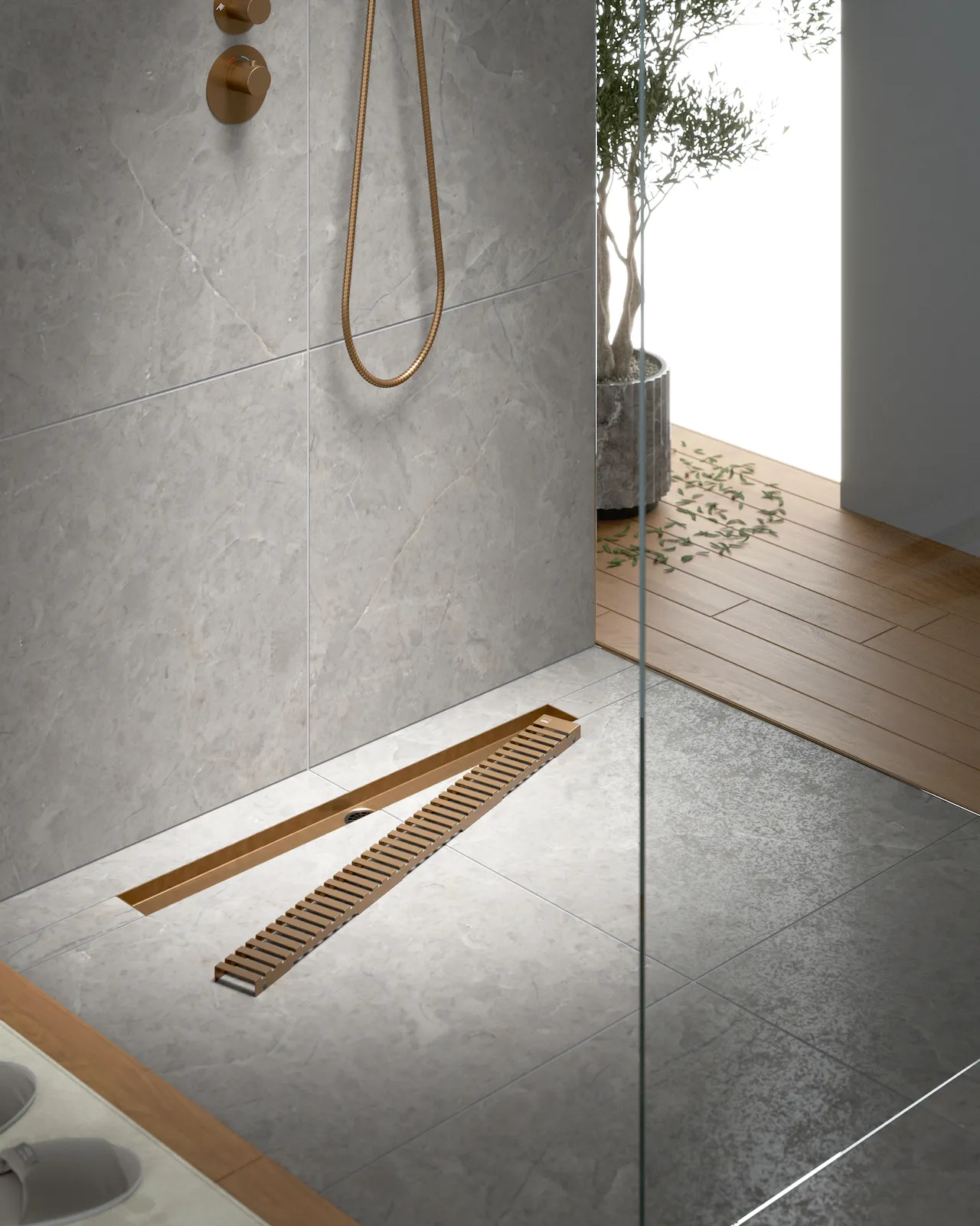 Душевой лоток TIMO Drain System 800 с вставкой "lines", розовое золото (DS230108/19)
