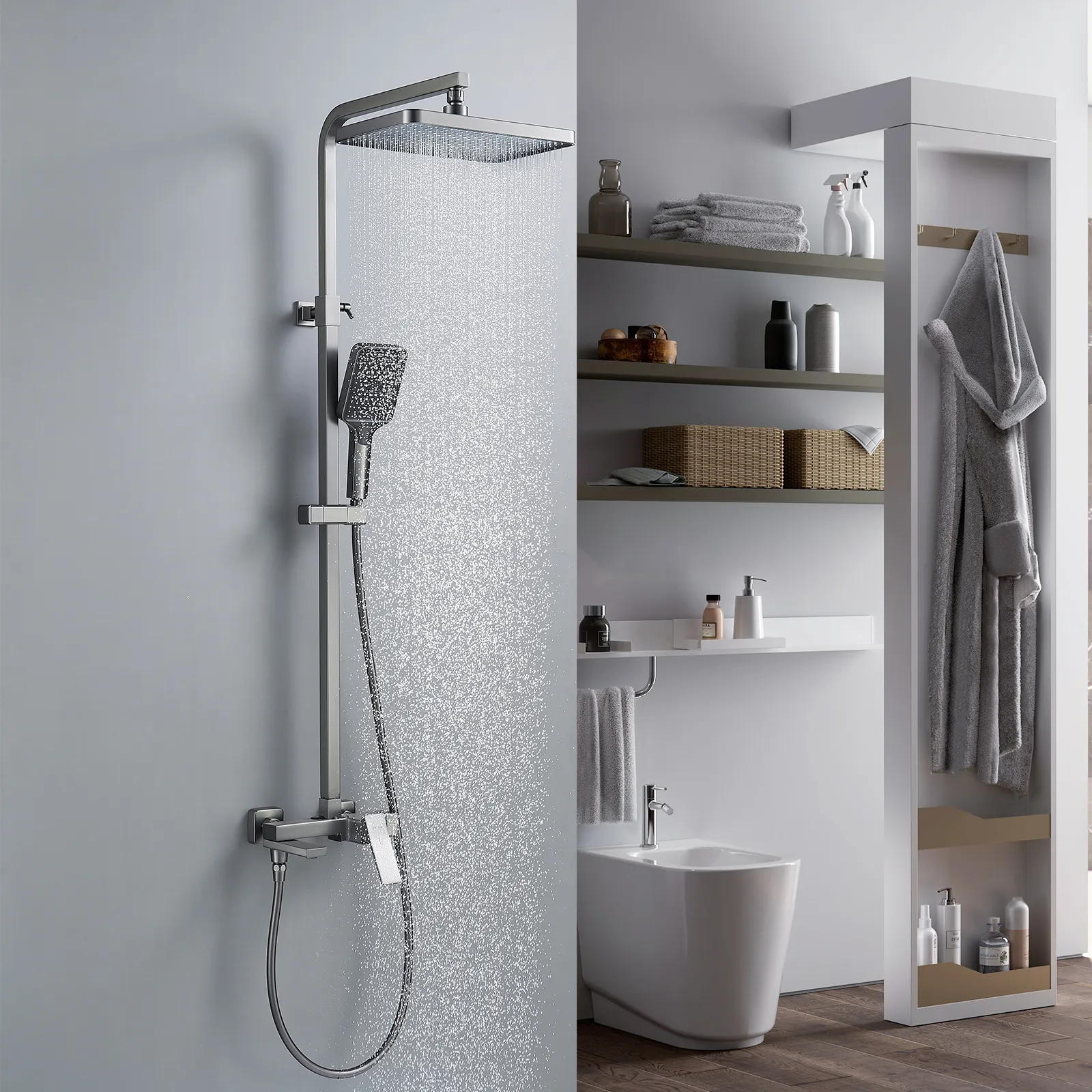 Душевая система Shevanik S4636T, оружейная сталь