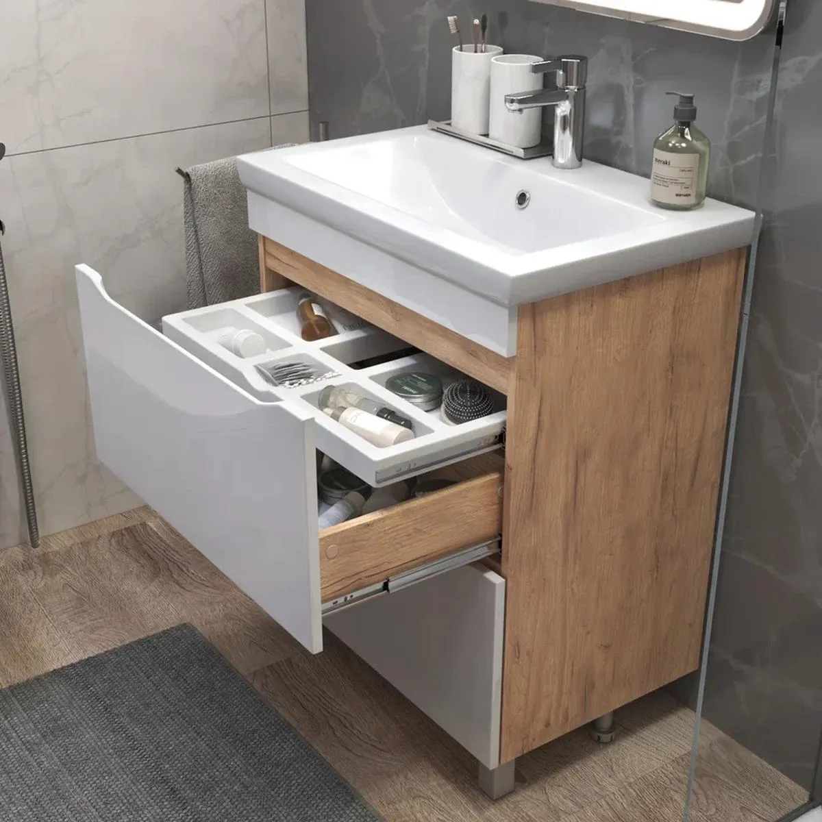 Тумба с раковиной напольная VIGO Grani 202 дуб золотой, 70 см