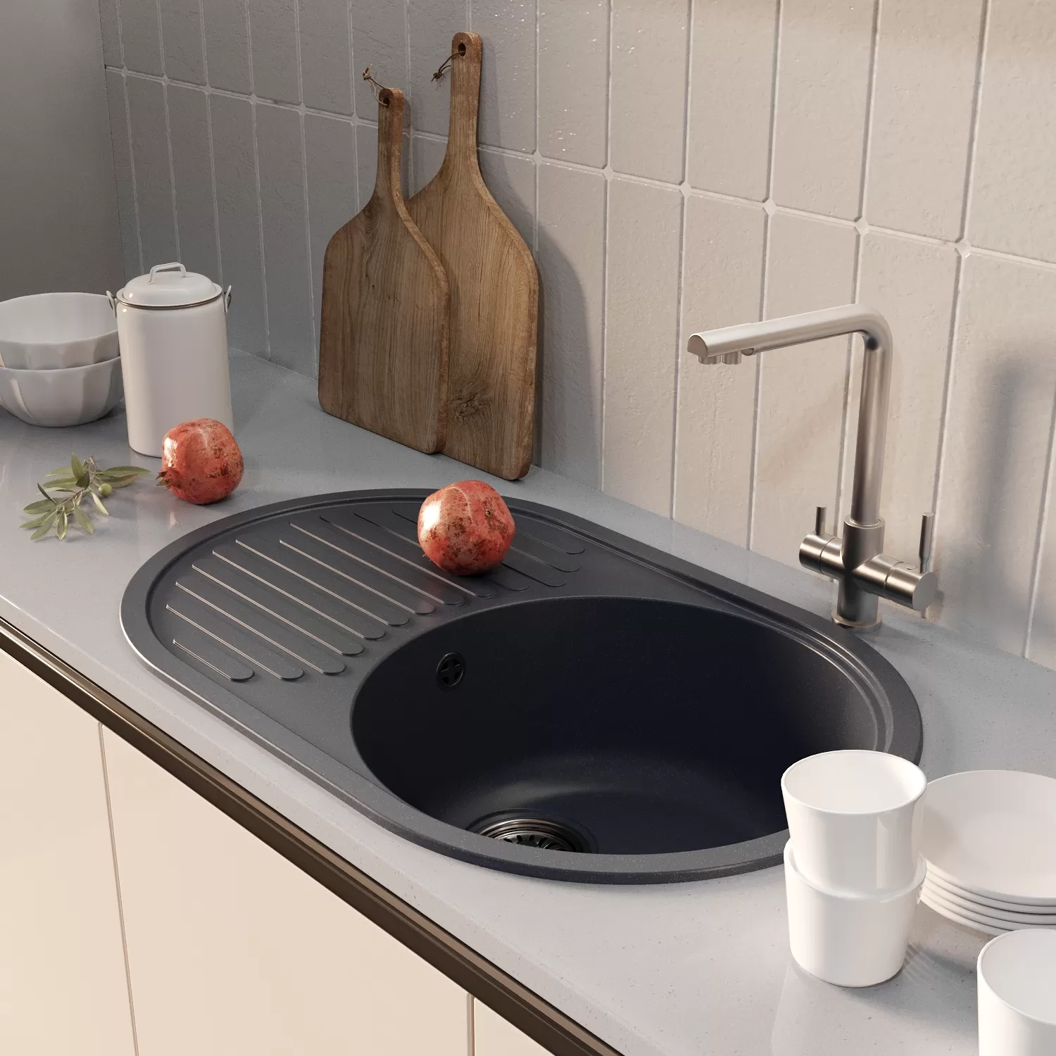 Мойка MIXLINE ML-GM16 овальная с крылом  антрацит (343) 730*460*180мм NEW (551933)