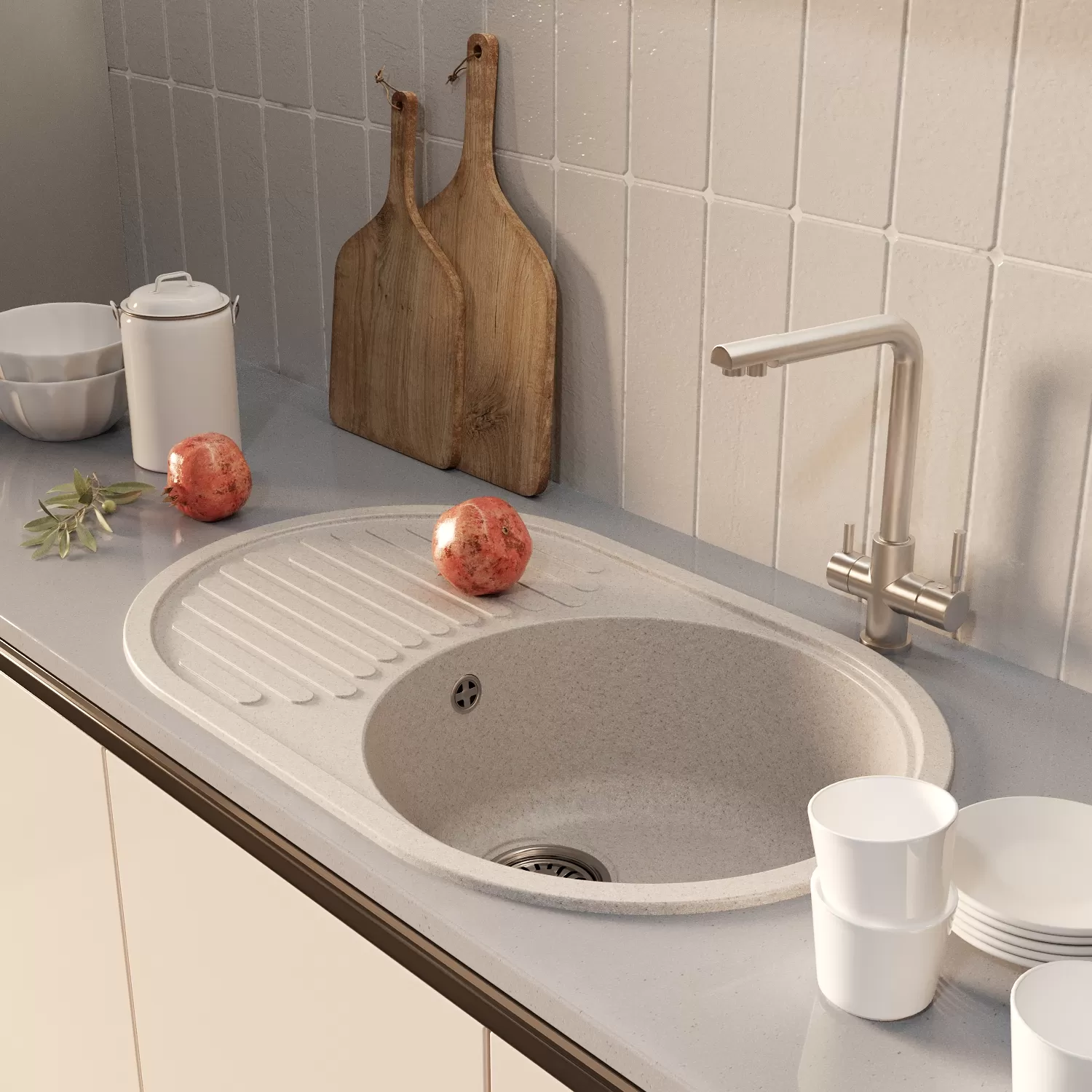 Мойка MIXLINE ML-GM16 овальная с крылом  бежевая (328) 730*460*180мм NEW (551929)