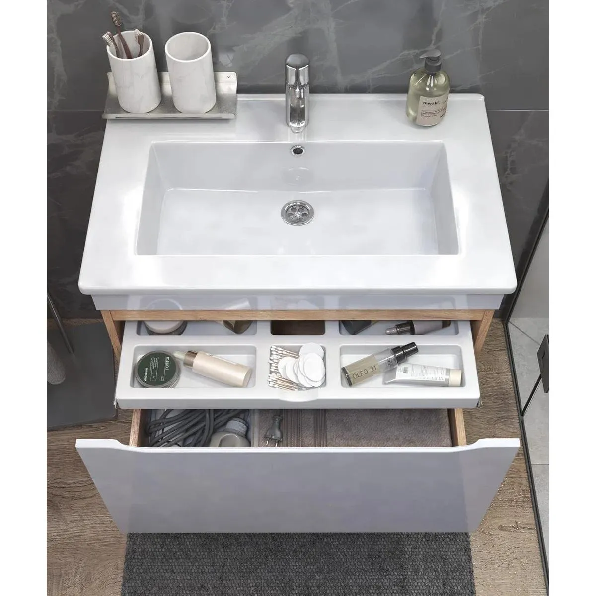 Тумба с раковиной подвесная VIGO Grani tp.GRI.OSK.75.1Y дуб золотой, 75 см