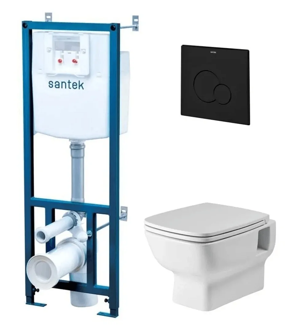1.WH50.1.777 SANTEK  НЕО ПЭК rimless (подвес. безободковый унитаз с тонким сиденьем, инсталляция, панель черн. матт)