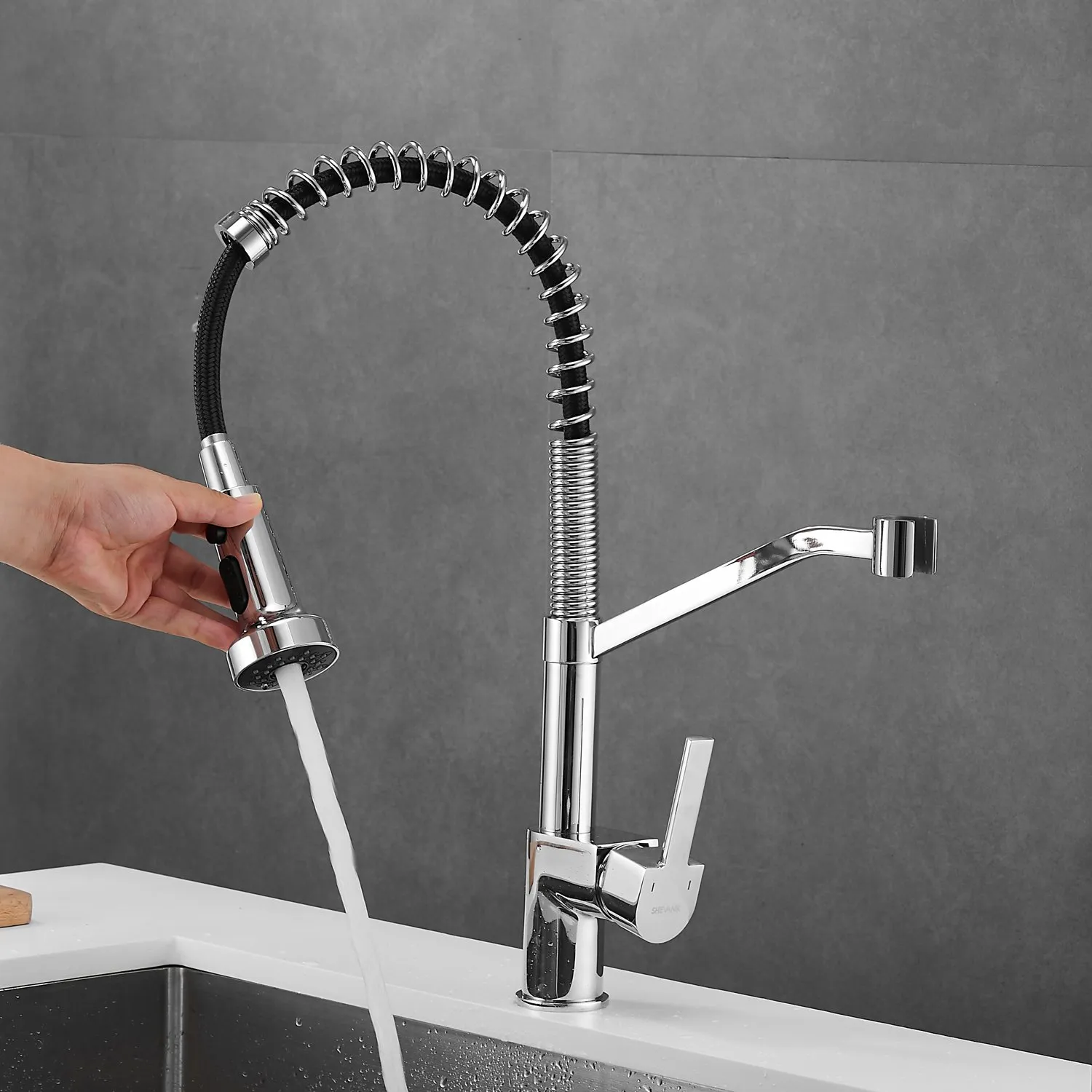 Смеситель для кухни с гибким изливом Shevanik S963, хром