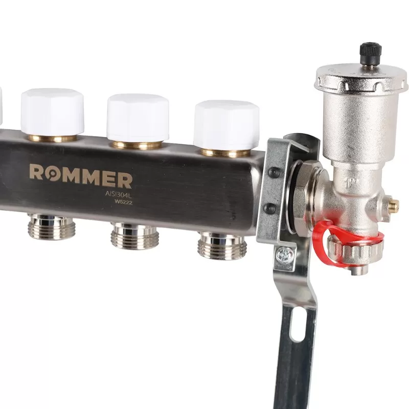 Коллектор Rommer 1"x3/4" на 4 контура с расходомерами в сборе (нерж. сталь) (RMS-1210-000004)