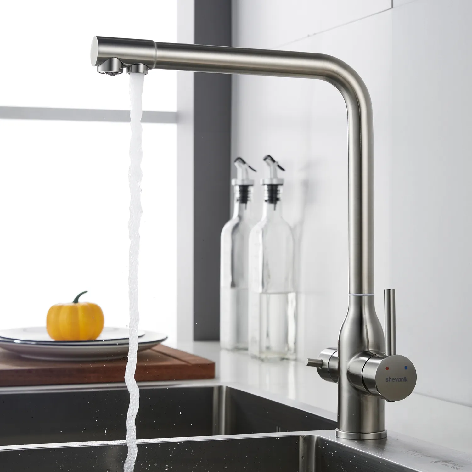 Смеситель для кухни с подключением фильтра Shevanik S248L, сатин