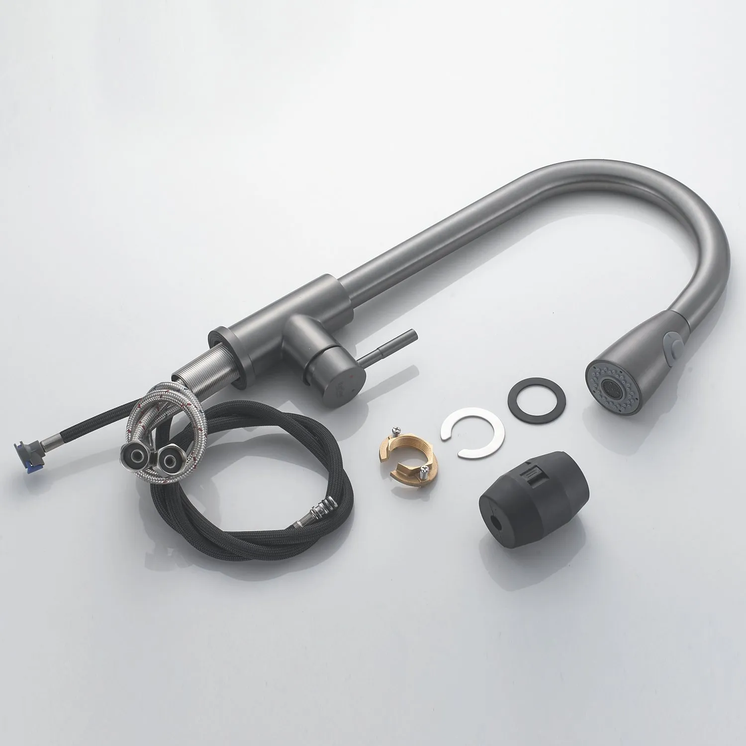 Смеситель для кухни с выдвижным изливом Raffine F213T, оружейная сталь