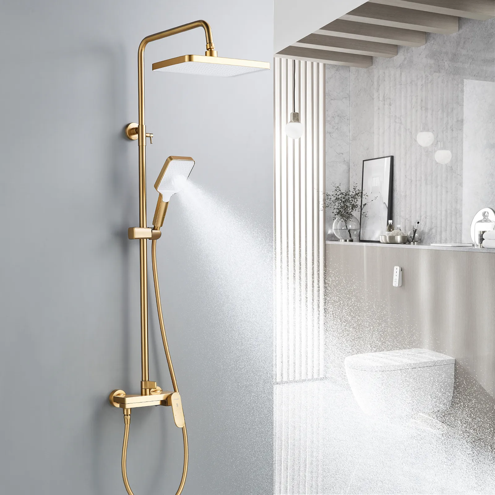 Душевая система Shevanik S4536G, золотой сатин