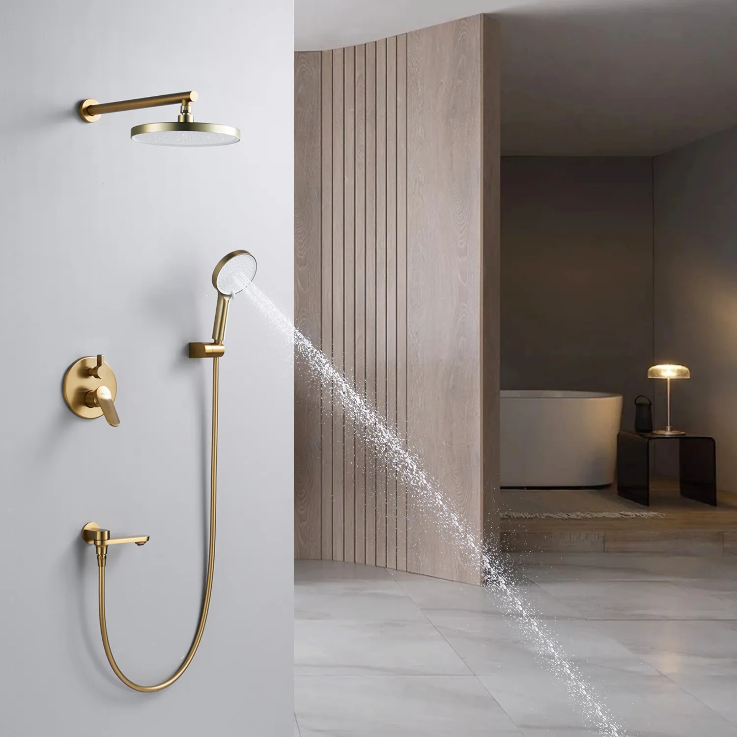 Душевая система встраиваемая Shevanik S4335G, золотой сатин