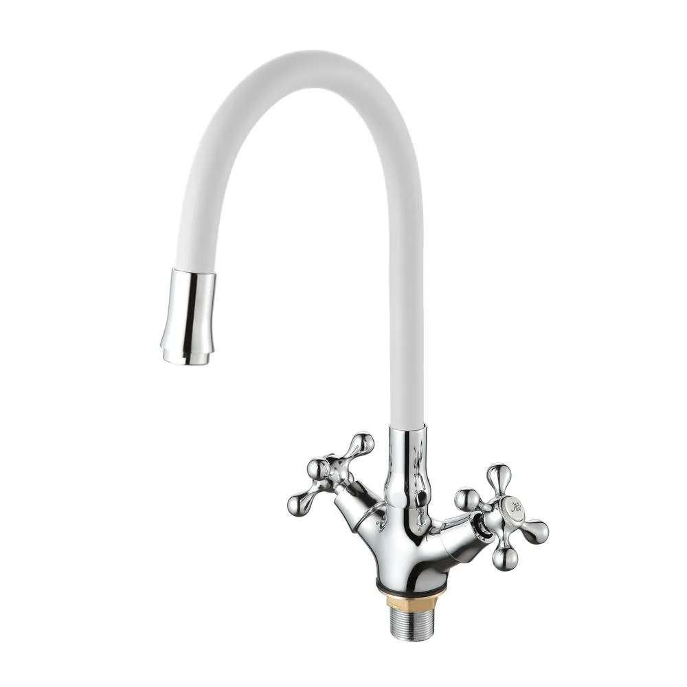 Смеситель для кухни с гибким изливом D-Lin D153810-3, хром/белый