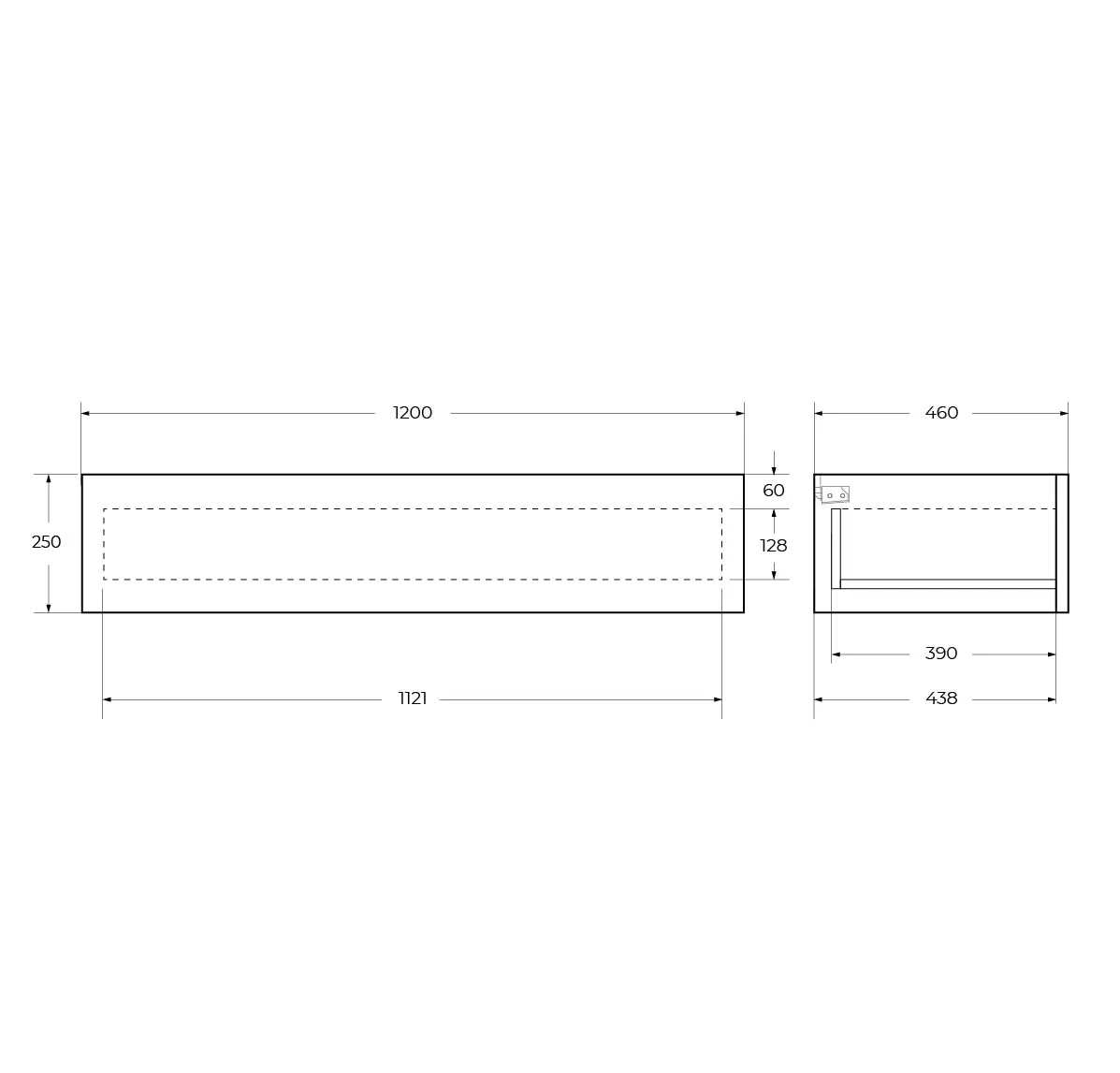 База с одним ящиком Cezares Cadro 1200х460х250, Bianco Ghiaccio (CADRO-120-1C-SO-BG-BLUM)