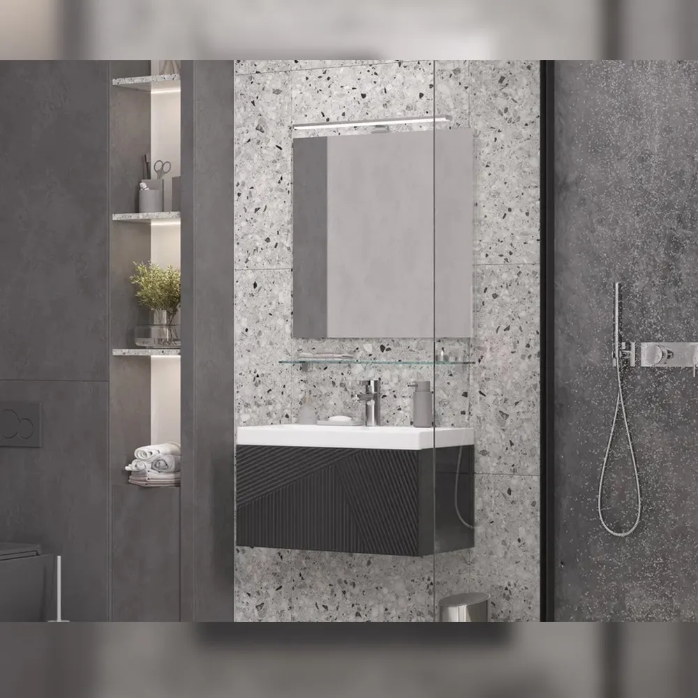 Тумба с раковиной подвесная Velvex Edge tp.EDG.9696.70.1Y графит, 70 см