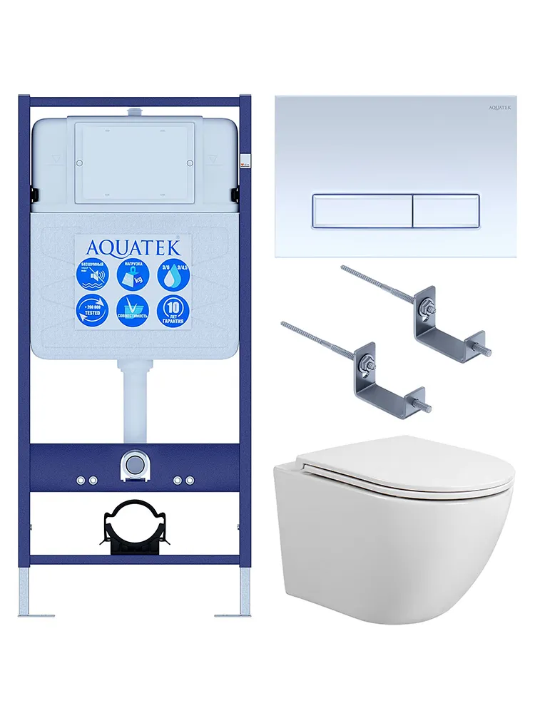 SET AQUATEK ЕВРОПА T KDI21 (рама AQUATEK Standard INS-0000012 с клавишей KDI-0000021 и крепежом KKI-0000002+унитаз AQ1900T-00 с тонким сиденьем sc)