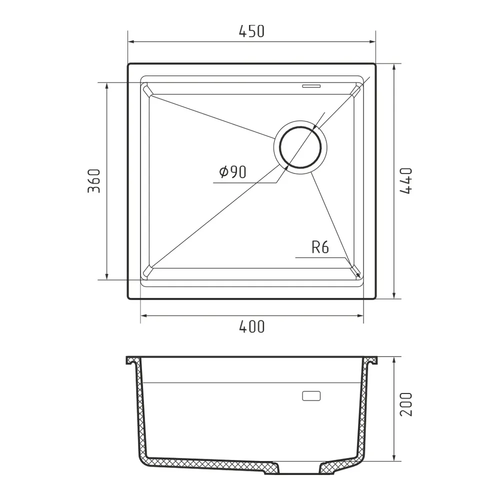 Кухонная мойка Rivelato LINO LN-454-R, серый металлик