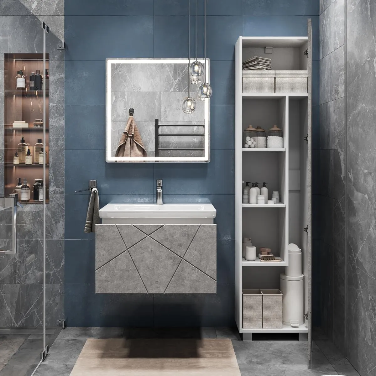 Тумба с раковиной подвесная VIGO Geometry 033 бетон, 60 см