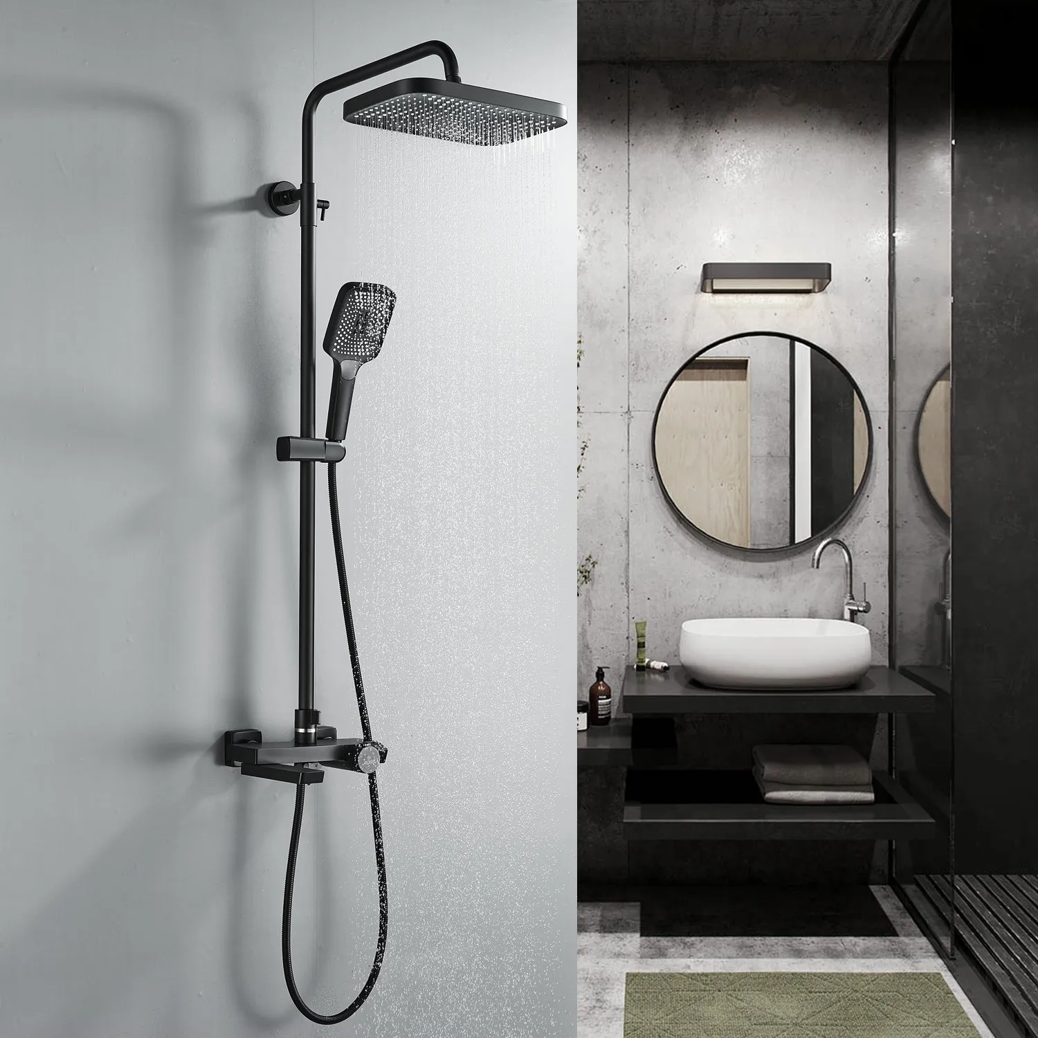 Душевая система с термостатом Rose R1896H, черный