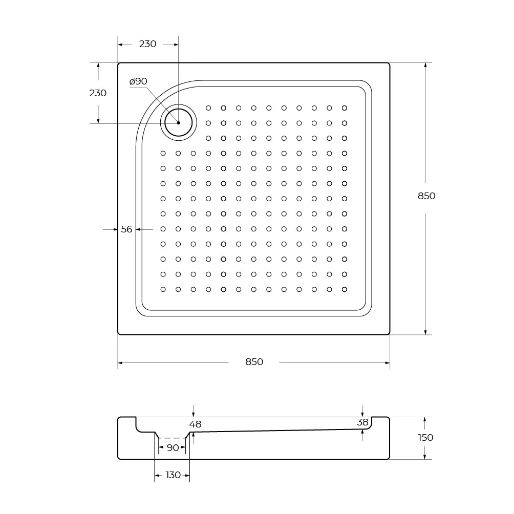 Акриловый поддон BelBagno 850х850 мм, белый (TRAY-BB-A-85-15-W)
