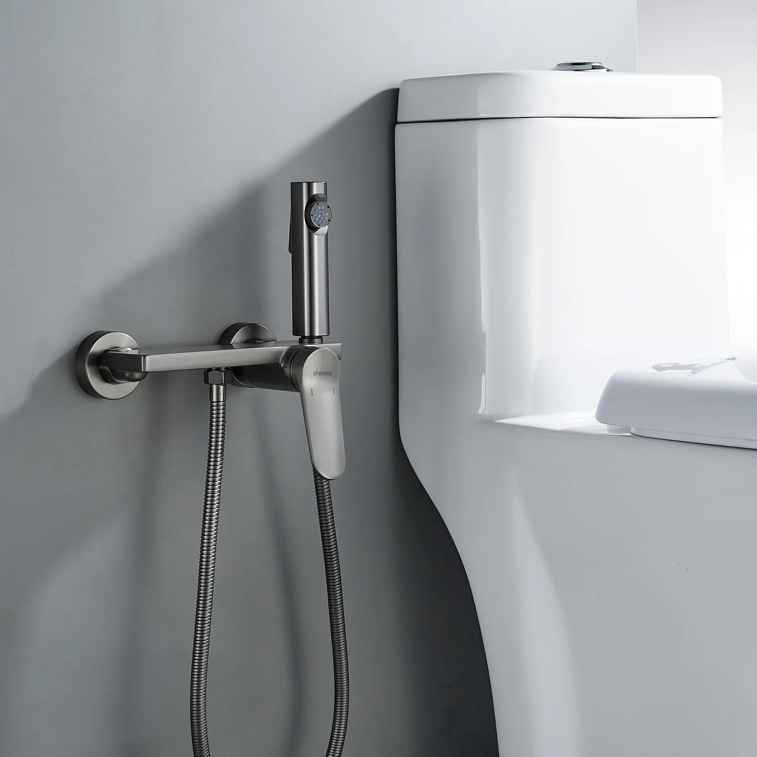 Гигиенический душ со смесителем Shevanik S4305T-1, оружейная сталь
