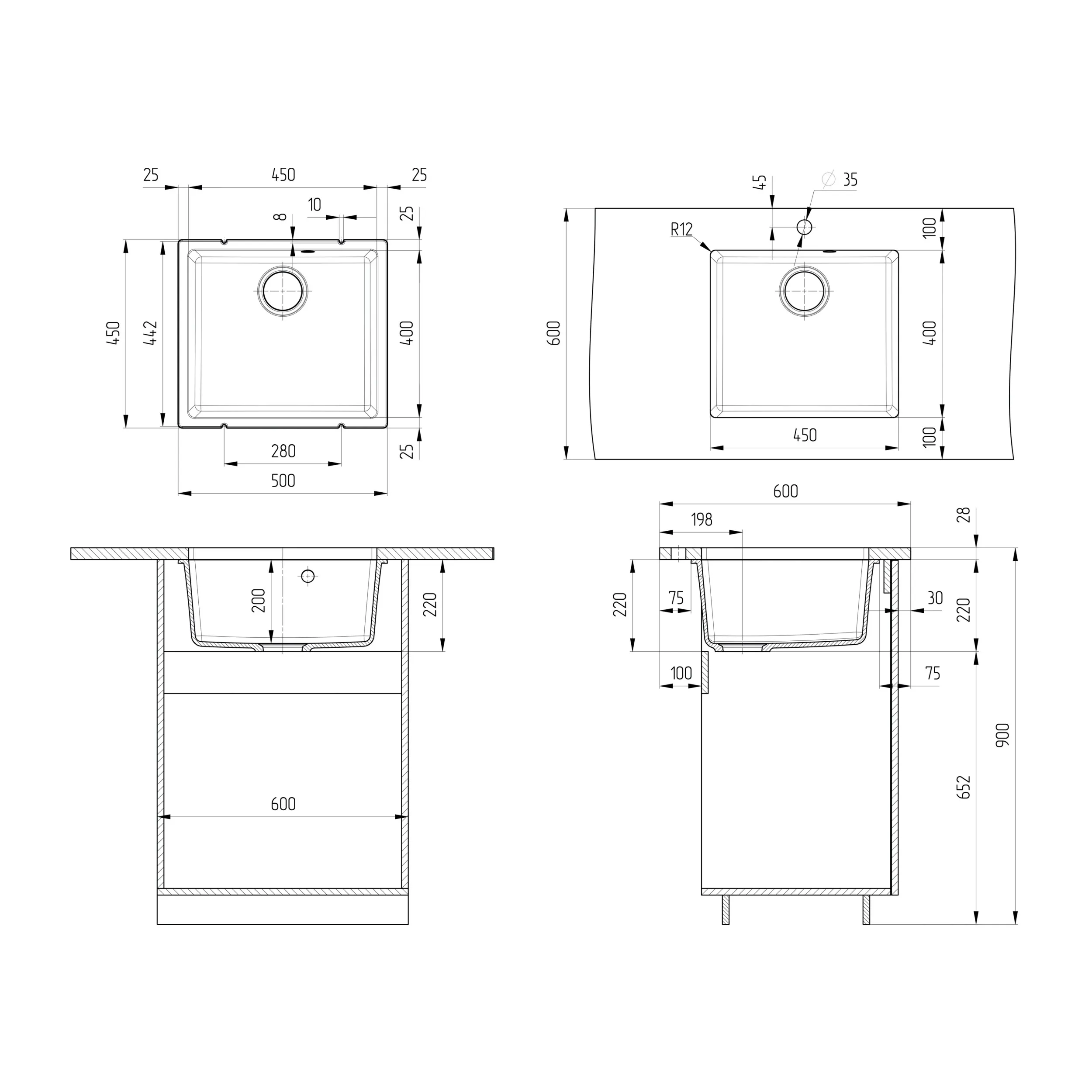Кухонная мойка Ulgran Quartz Under 450-04, платина