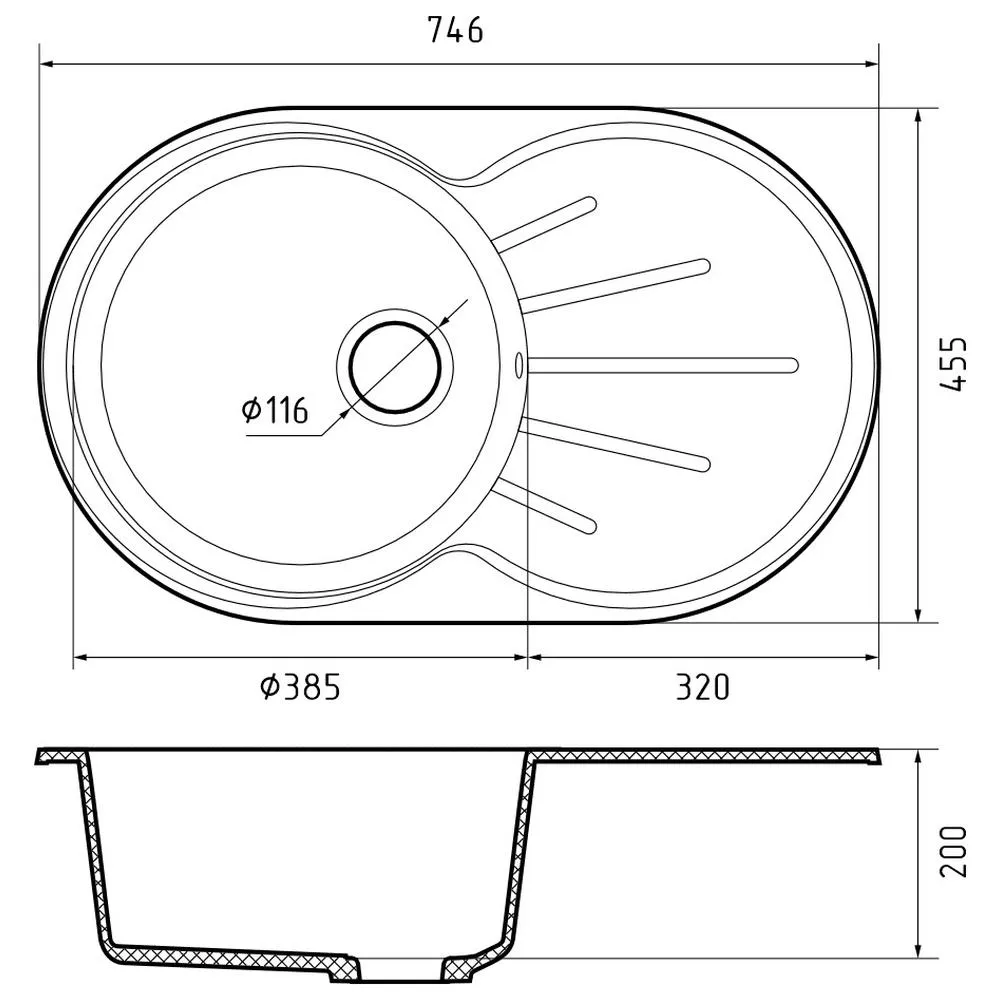 Кухонная мойка GranFest RONDO 750L, серый