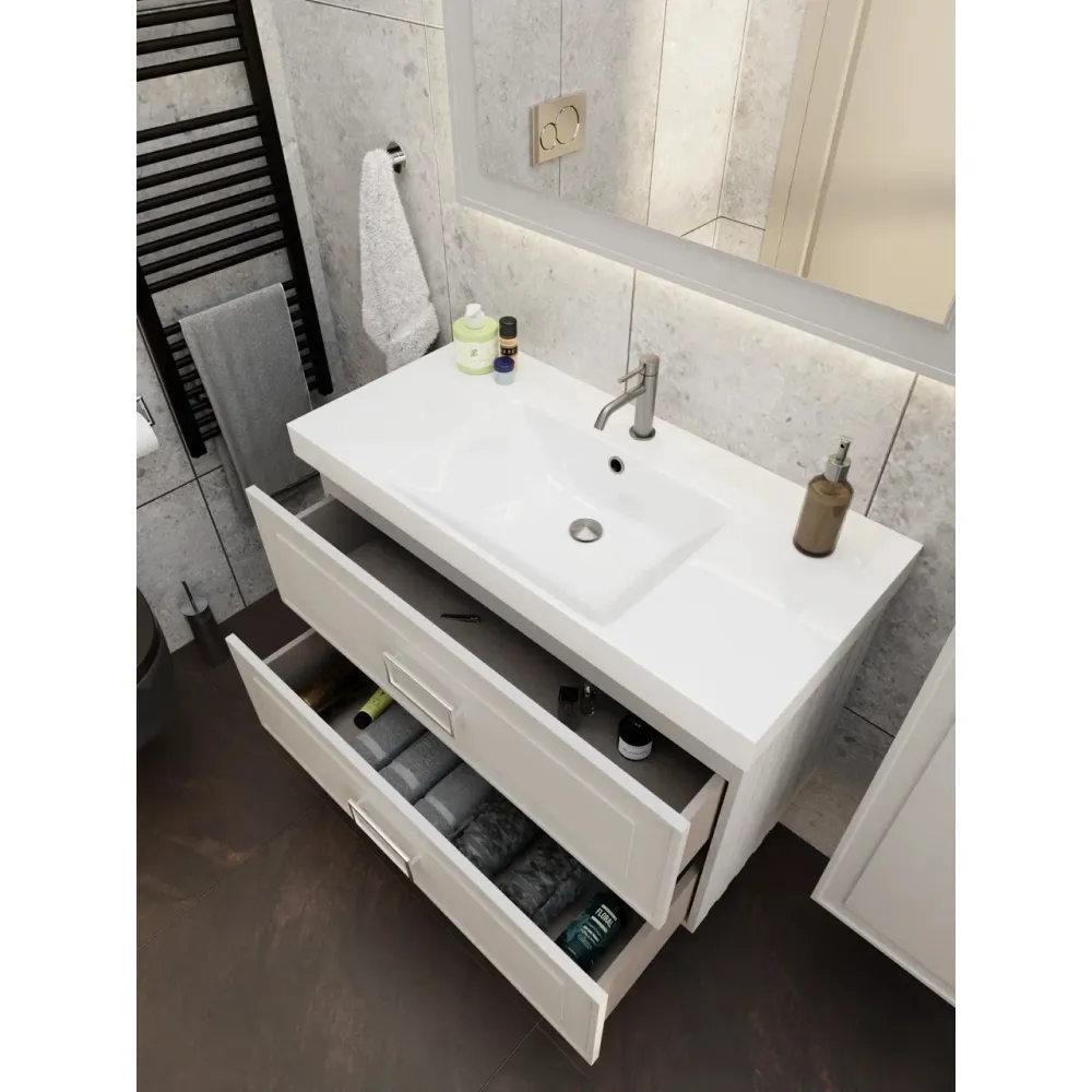 Тумба под раковину подвесная La Fenice Cubo TWIN FNC-01-CUB-C-100-2, бежевая