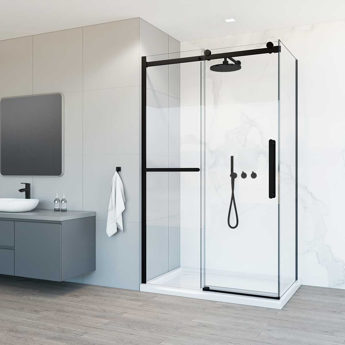 Душевой уголок Vincea Como Soft (VSR-1CS8012CLB) 1200х800 мм, черный, стекло прозрачное