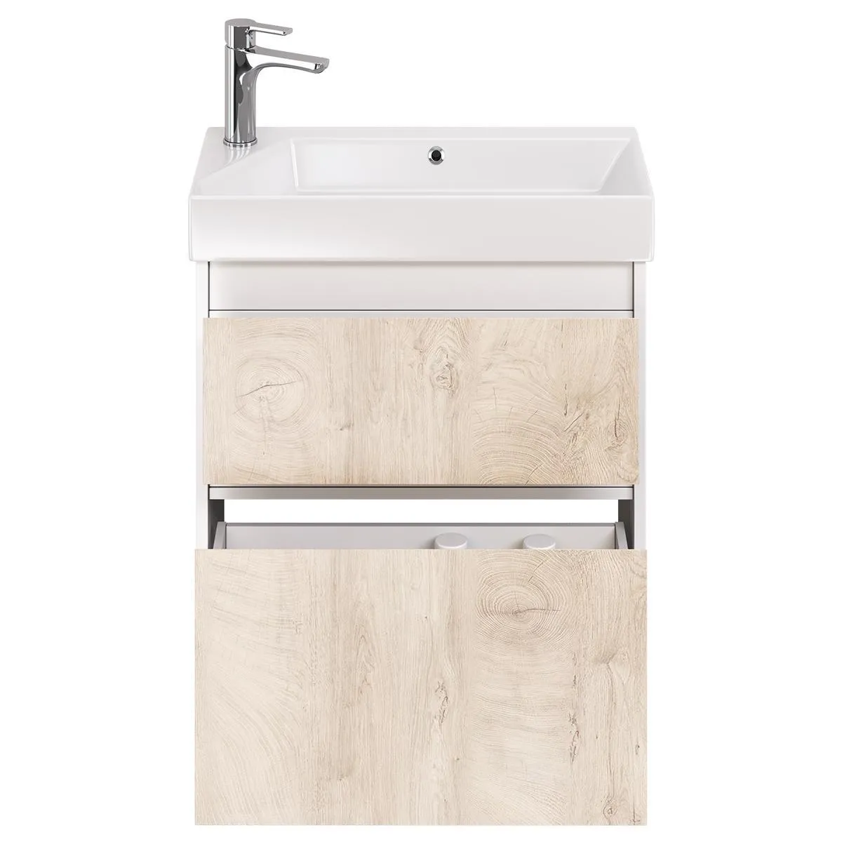 Тумба с раковиной подвесная Dreja Slim 65 см, белый/дуб кантри