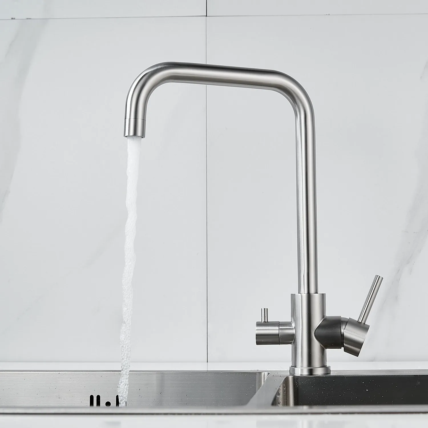 Смеситель для кухни с подключением фильтра воды Raffine F118L, сатин