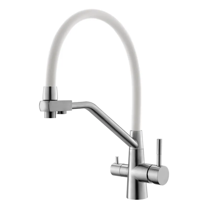 Смеситель для кухни с гибким изливом и подключением фильтра Esko Kitchen K25 W, сатин/белый
