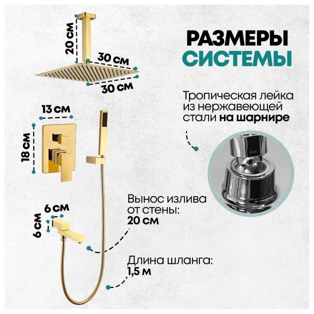 Душевая система встраиваемая Grocenberg GB5089GO-2, золото