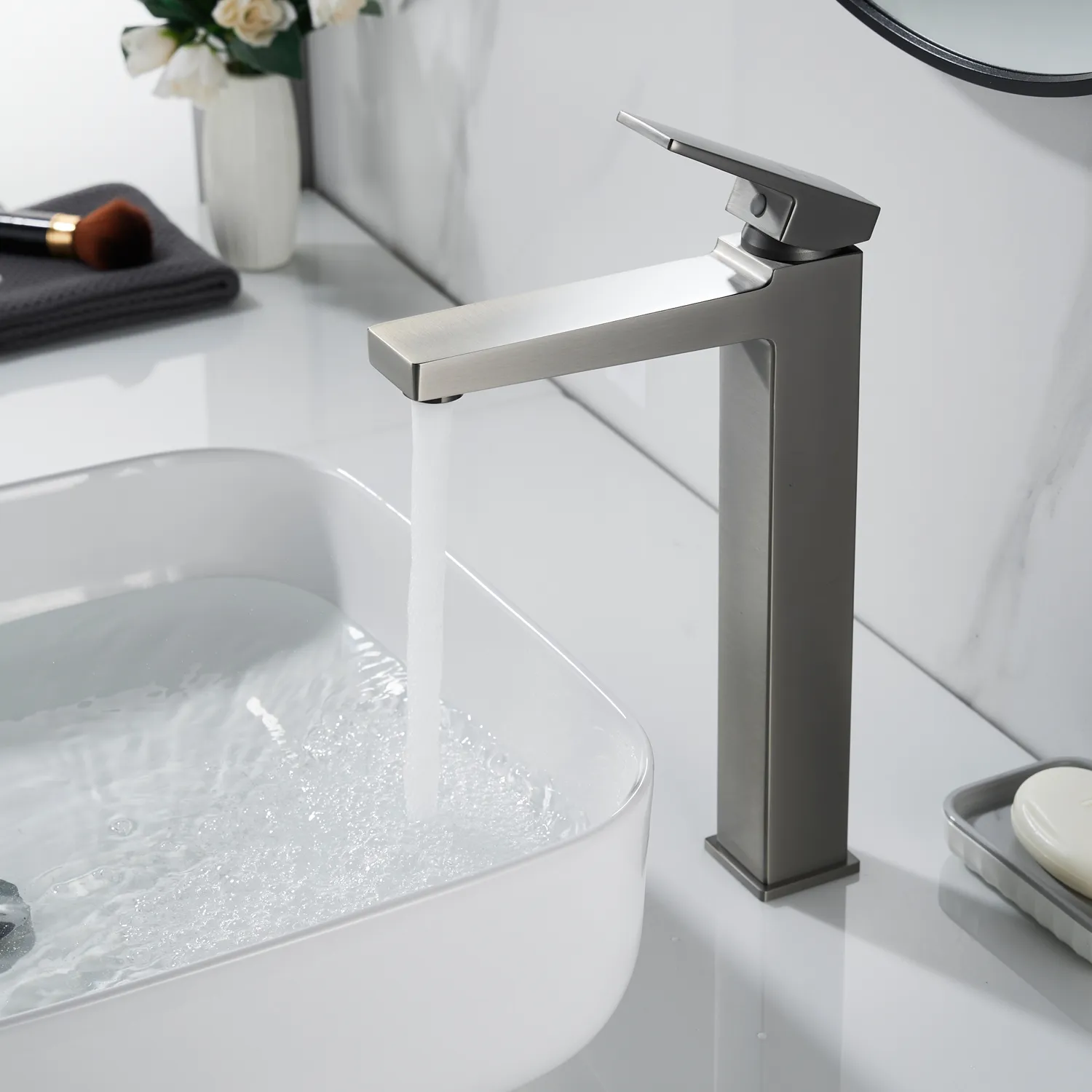 Смеситель для раковины высокий Rose R2811T, оружейная сталь