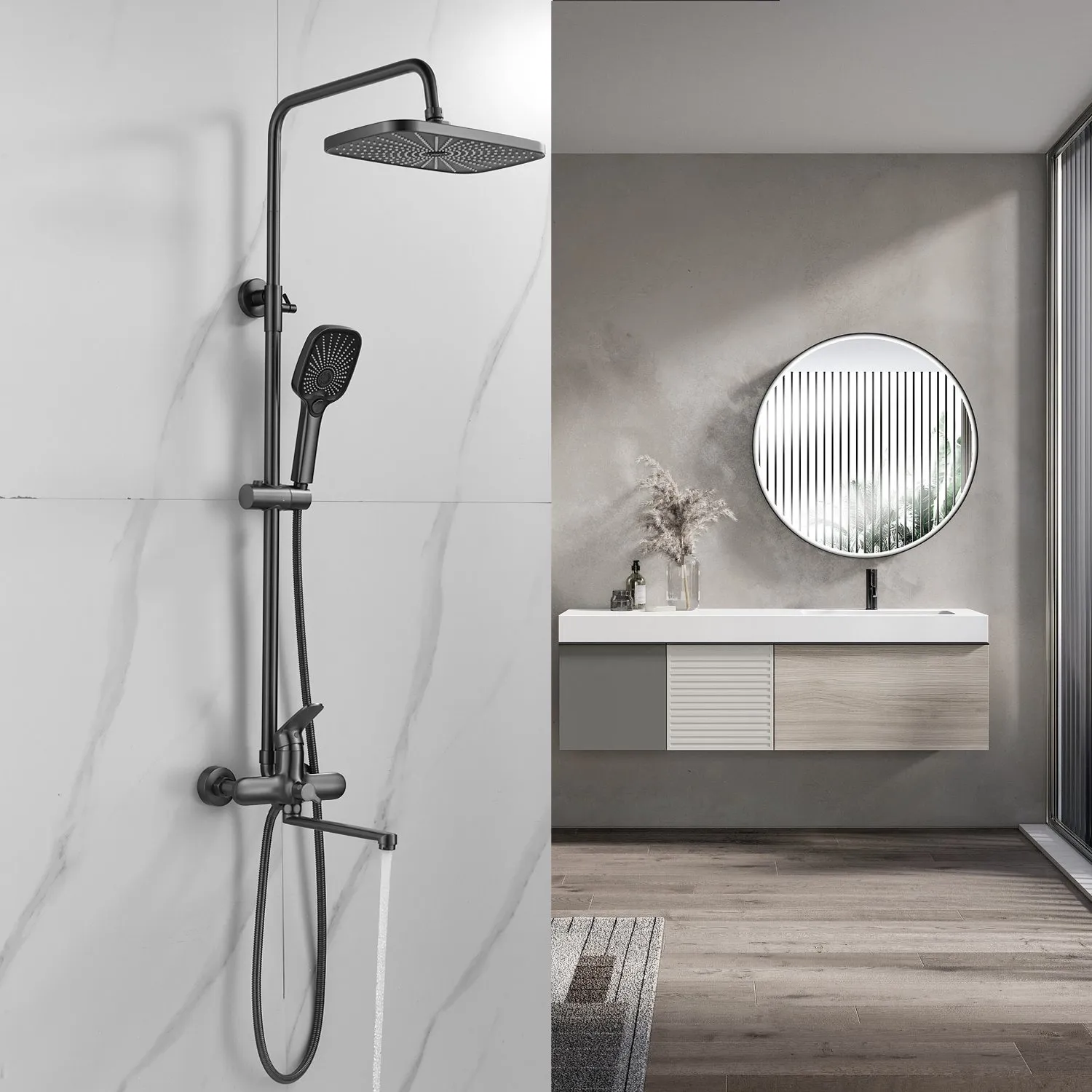 Душевая система Raffine F3685T, оружейная сталь